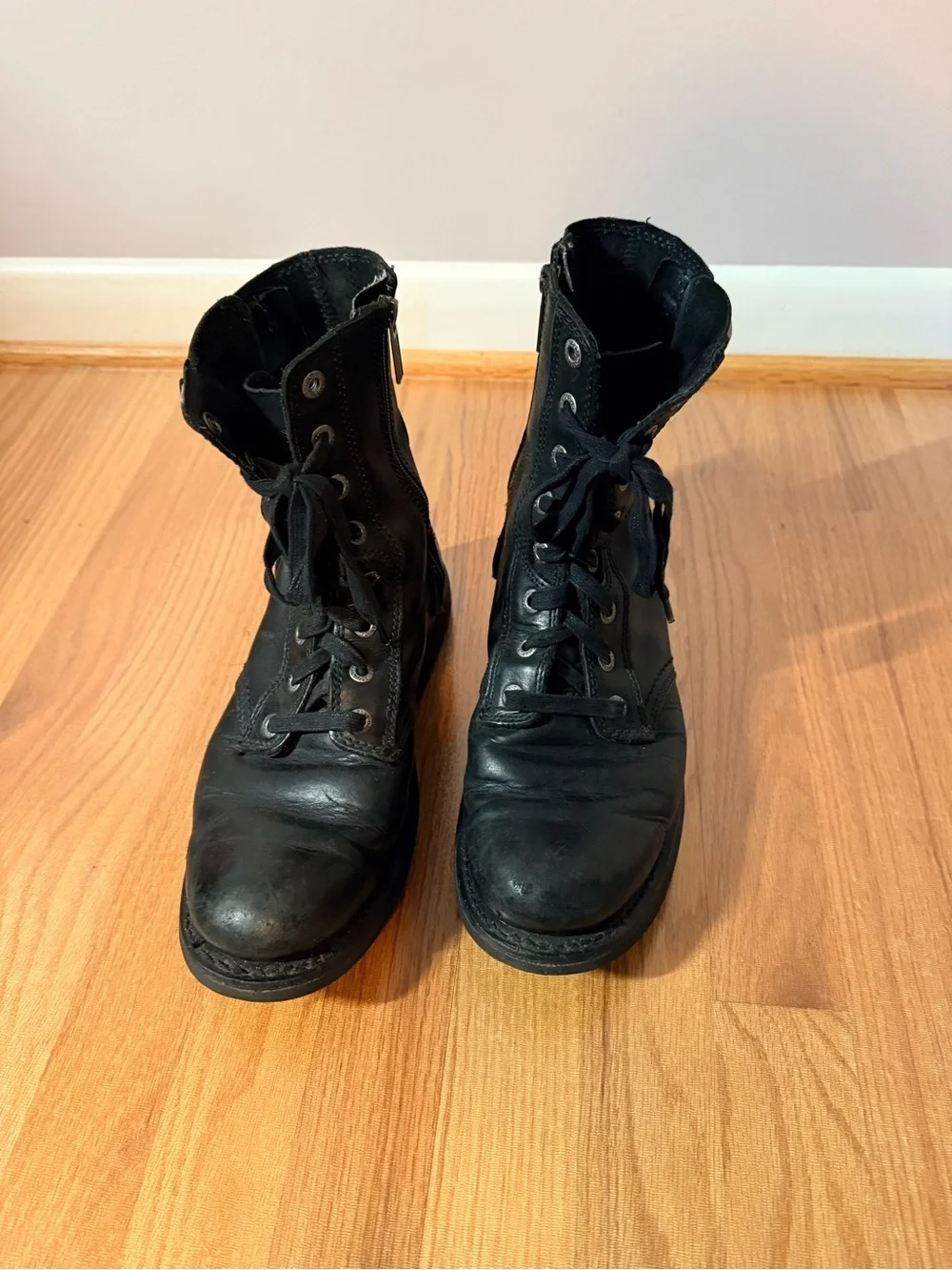 Harley-Davidson Black Leather Lace-Up Moto Combat Boots - Picture 1 of 10